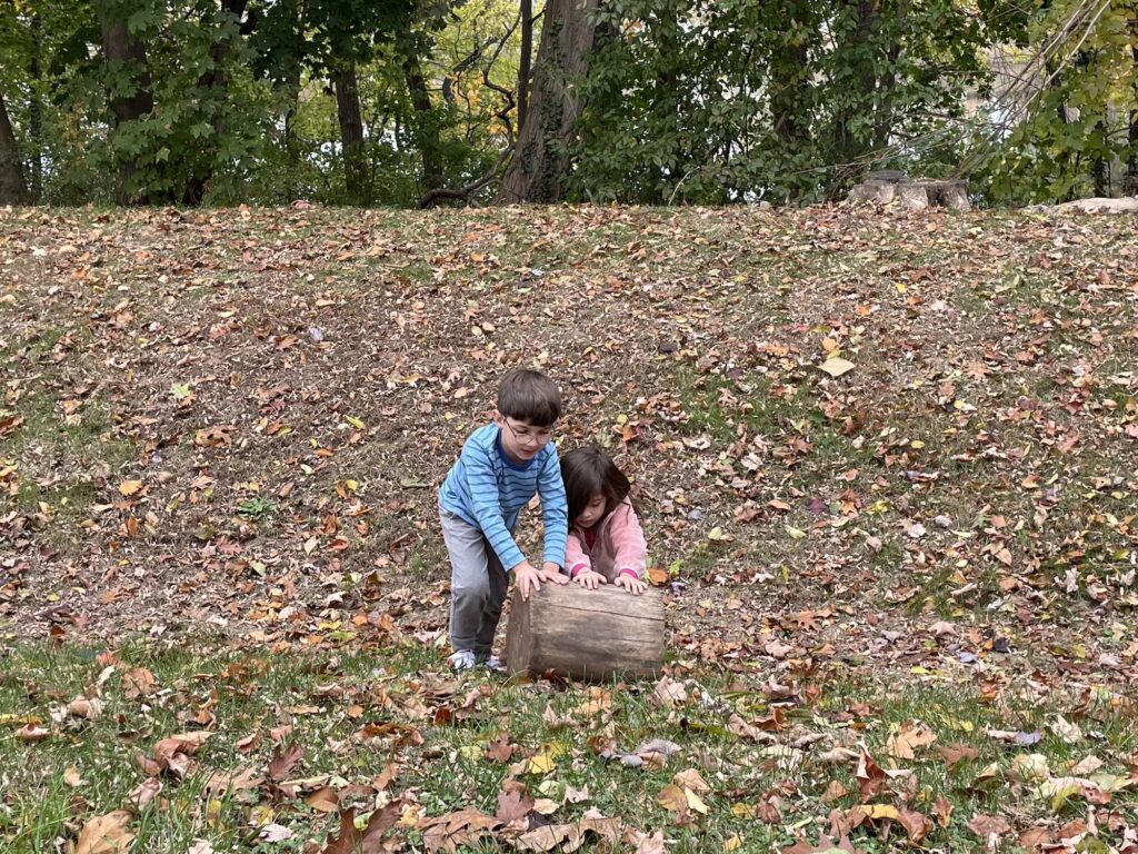 Kids pushing a log